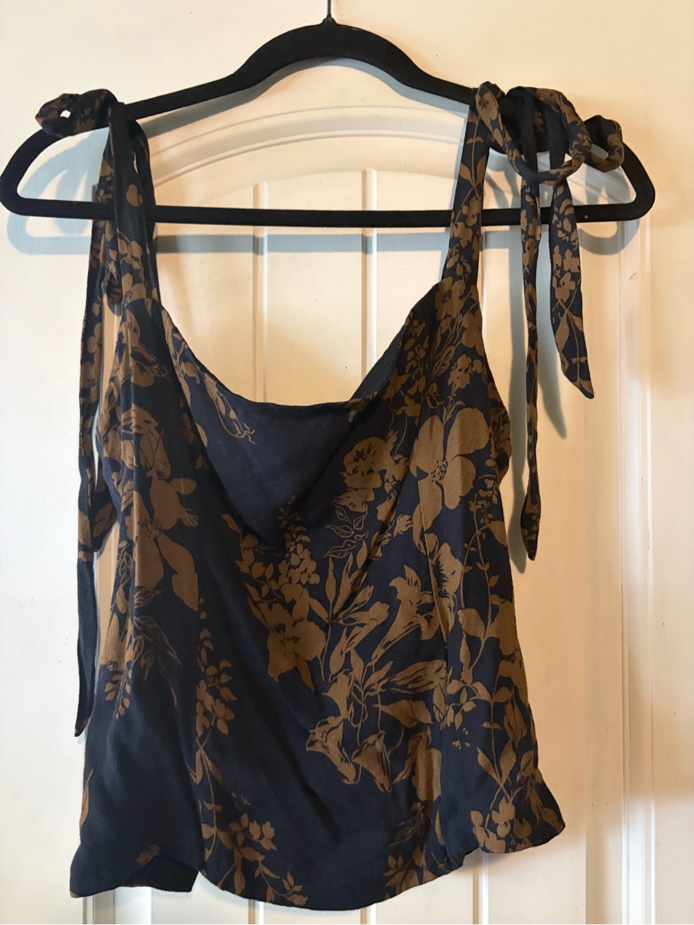 Reformation Floral Tie-Shoulder Women's Tank Top in Brown/Dark Navy